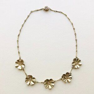 Vintage Floral Cluster Necklace with Pink Rhinestones